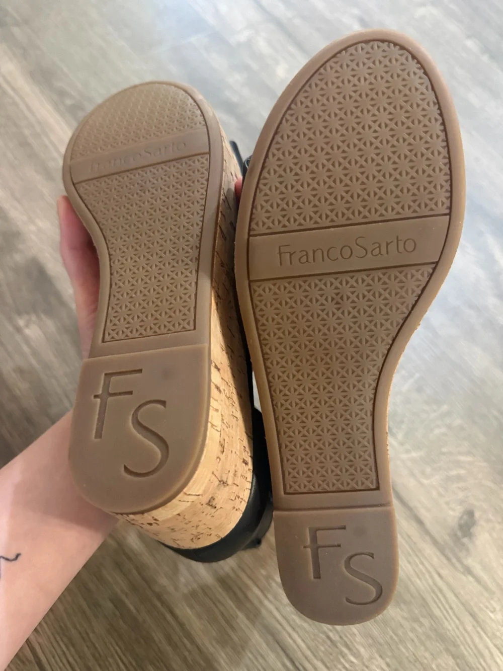 Franco Sarto Black And Cork Wedges